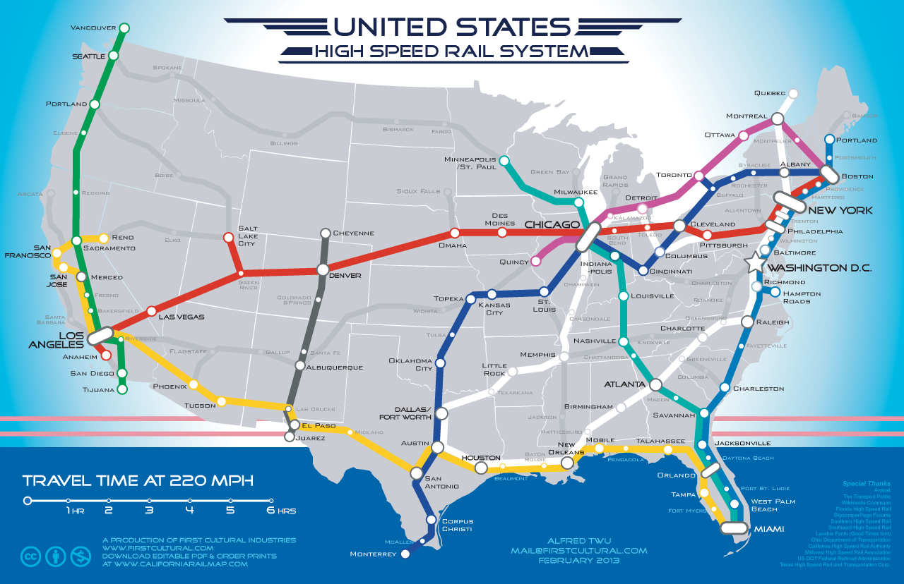 US High Speed Rail System 220 Mph High Speed Rail System Map Map