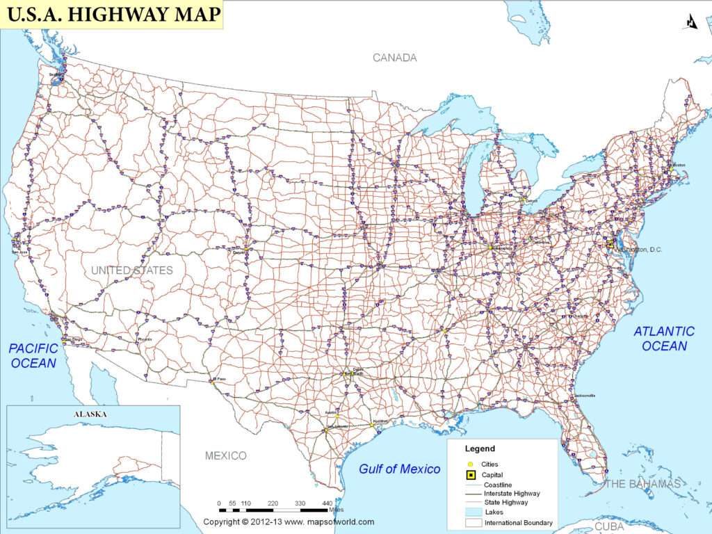 US Highway Map United States Highway Map Usa Travel Map Usa Map ...