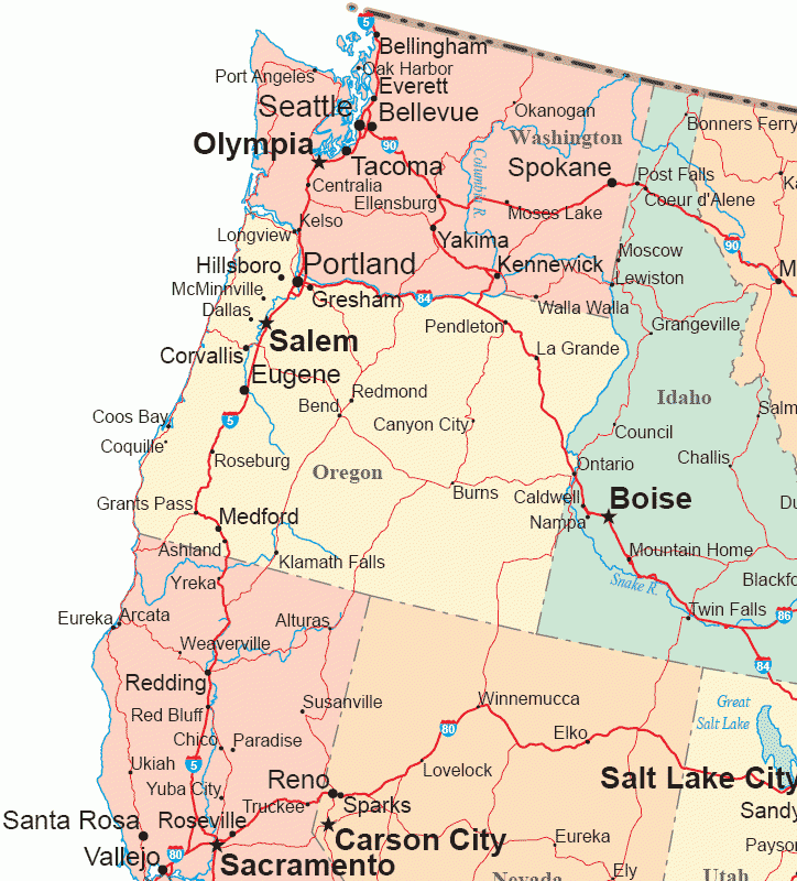 Map Of Pacific Northwest USA