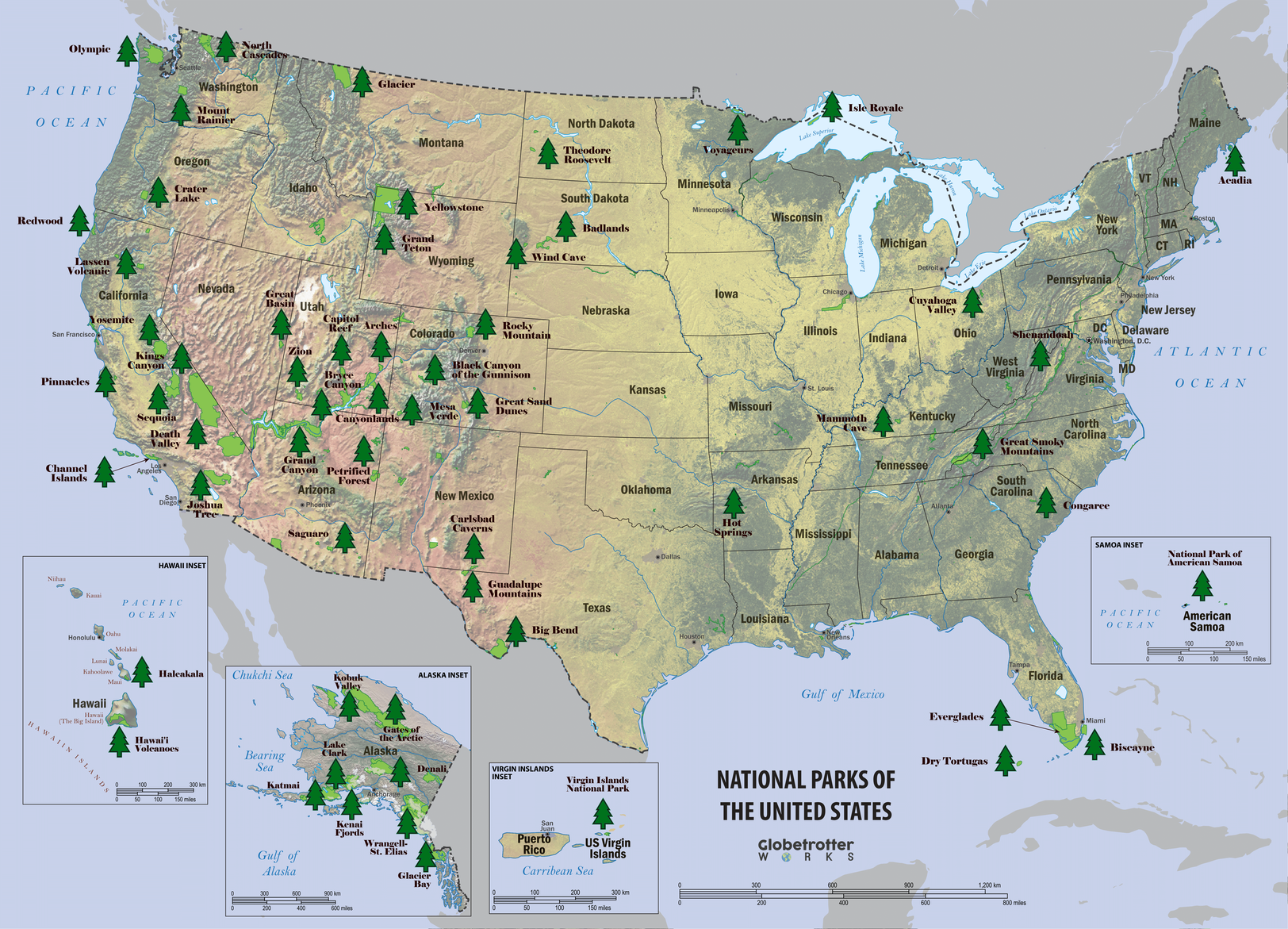 US National Parks Scratchable Map 2020 EDITION All 61 DESIGNATED 