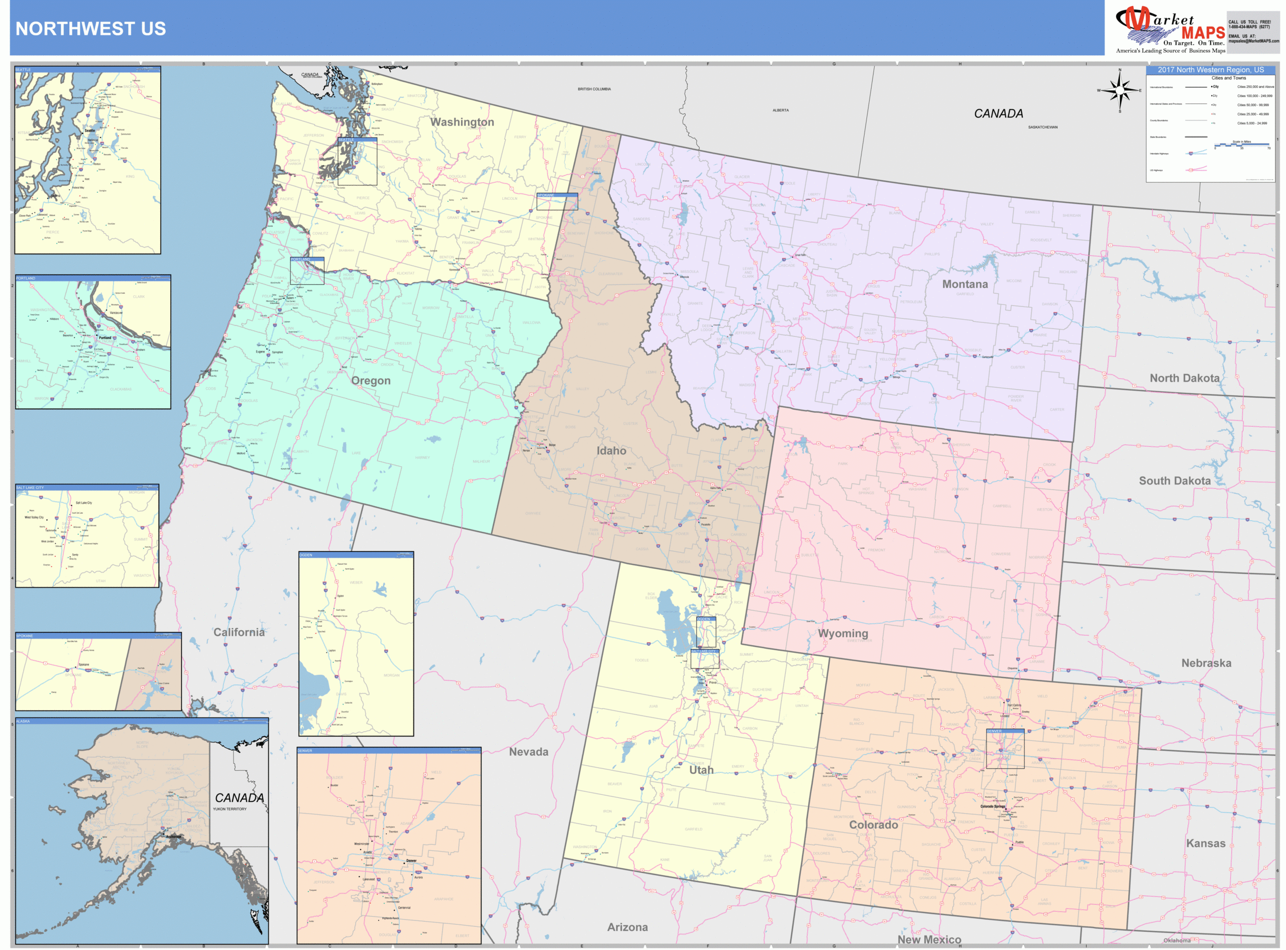 US Northwest Regional Wall Map Color Cast Style By MarketMAPS