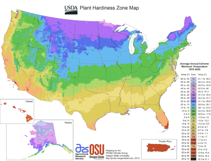 Hardiness Zones USA Map