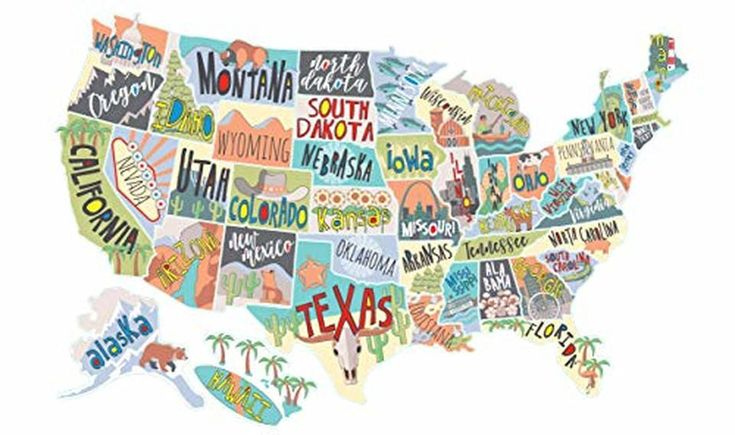 US States Map Travel Tracker Sticker Set United States Adventure 