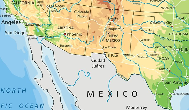 US States That Border Mexico WorldAtlas