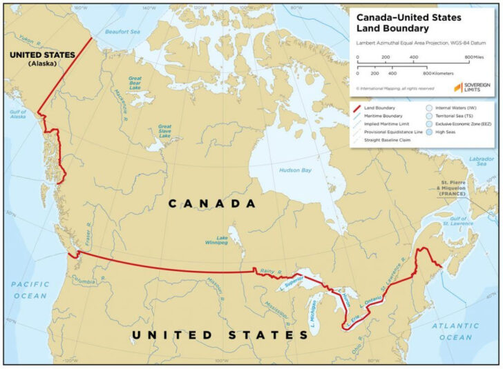 Map Of USA And Canada Border
