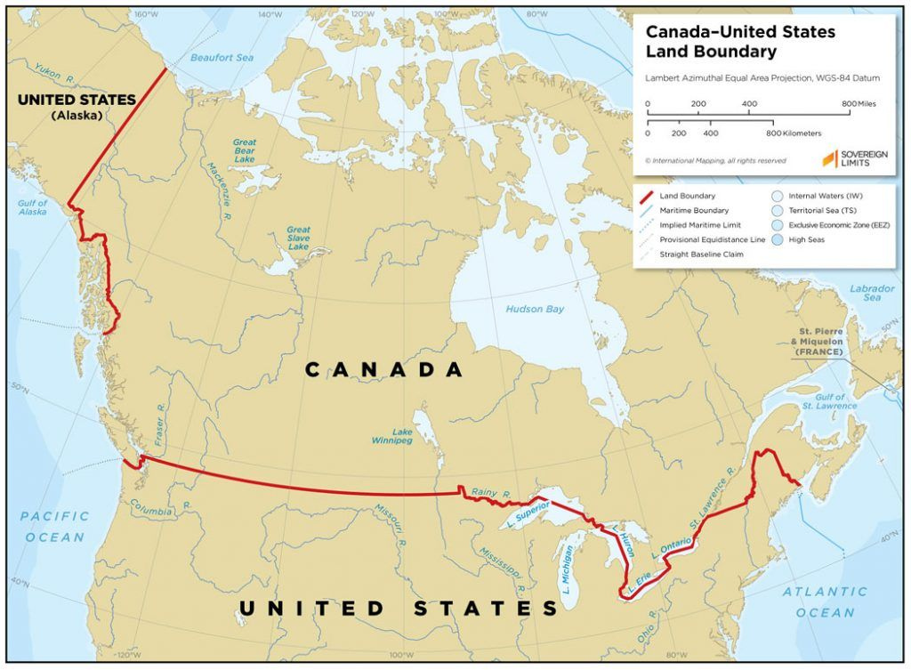 Usa Canada Map Border