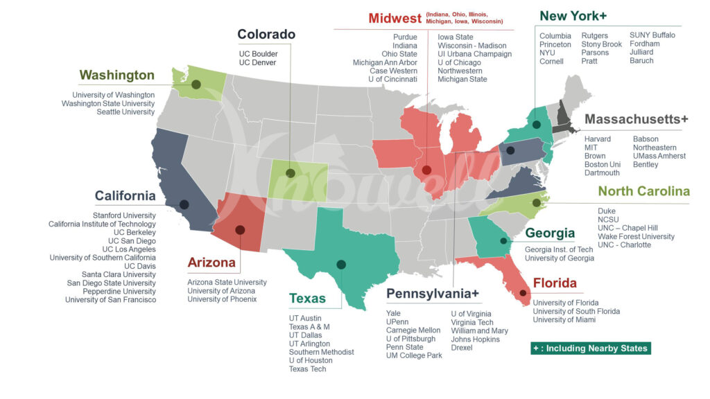 Map Of USA Universities | Printable Map Of USA