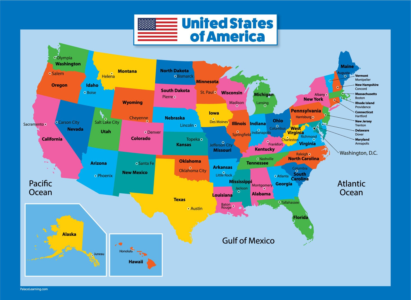 USA Map For Kids Laminated United States Wall Chart Map 18 X 24 