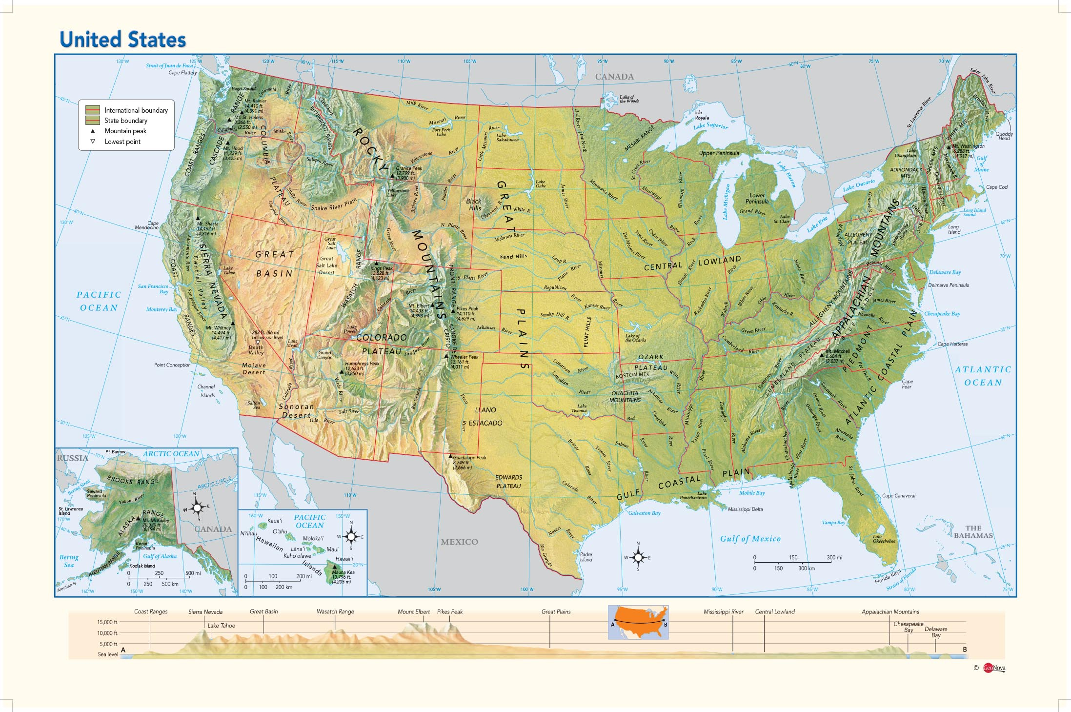 USA Physical Wall Map By GeoNova