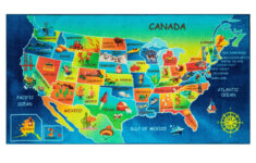 USA United States Map Educational Learning Game Non Skid Backing High