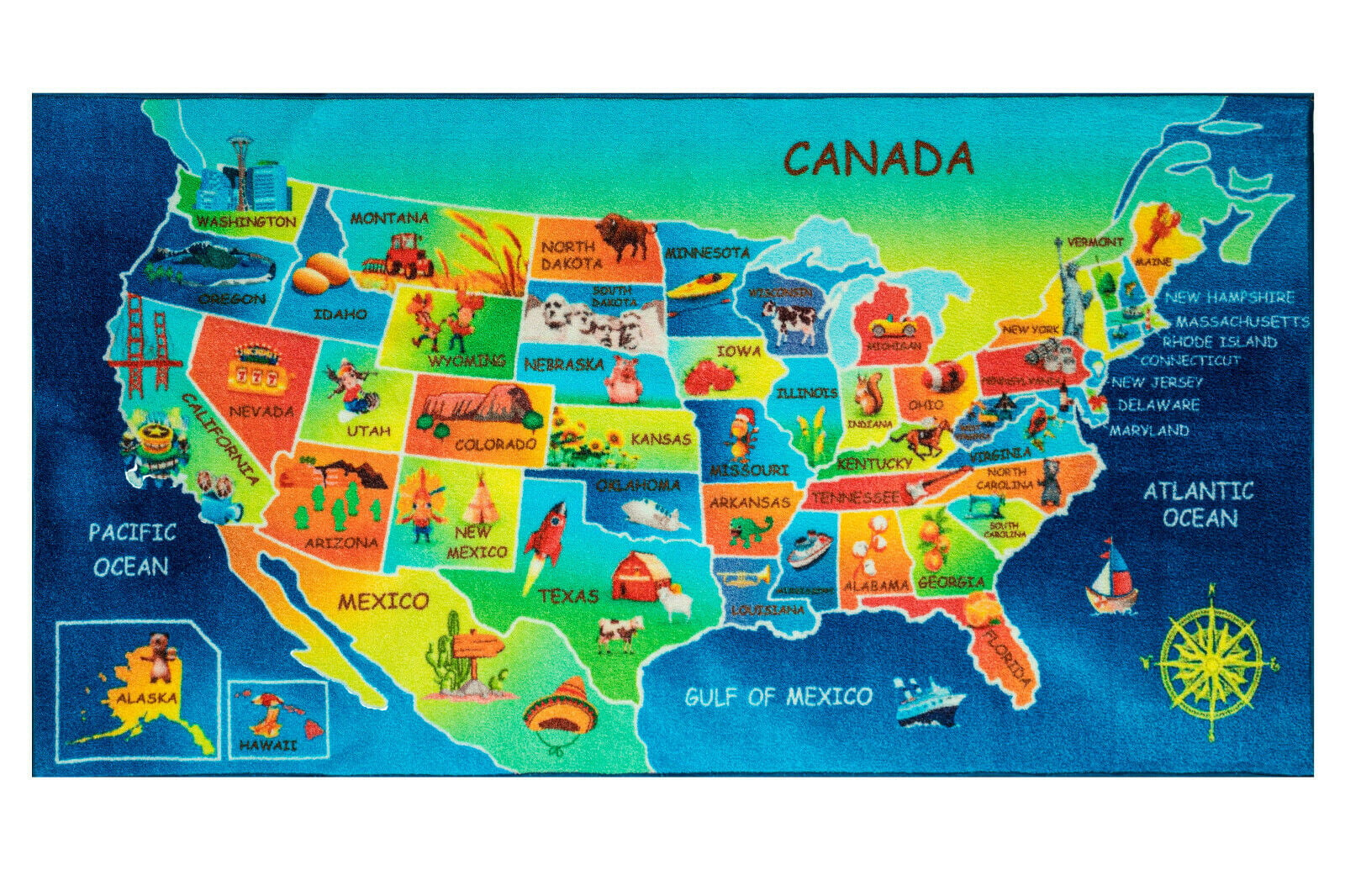 USA United States Map Educational Learning Game Non Skid Backing High 