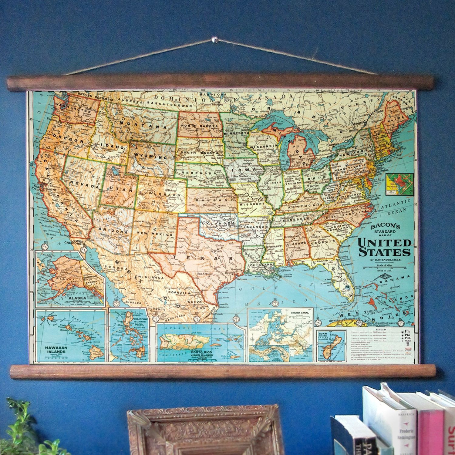 USA Vintage Classroom Pulldown Map Vintage Maps Map Decor Map