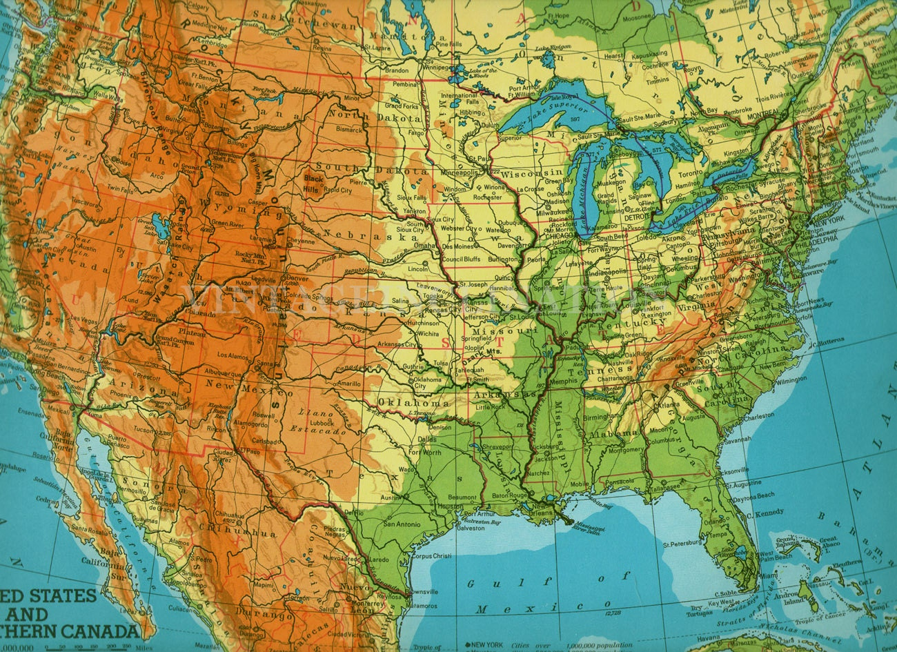 Vintage United States Map Large US America Map