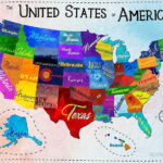 Watercolor Mosaic Map Of The United States Of America Geography Map