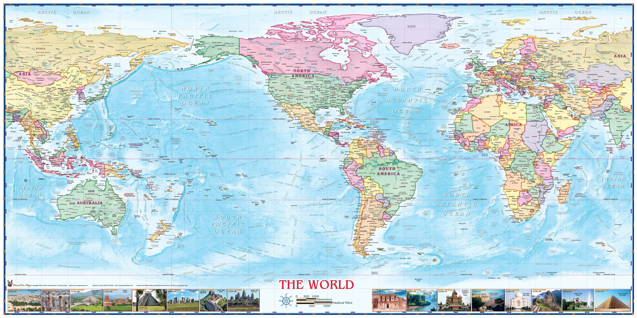 World Political USA Centered Wall Map By Compart Maps