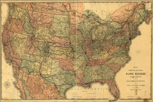 16x24 Poster Map Of Transcontinental Railroads 1883 Walmart 