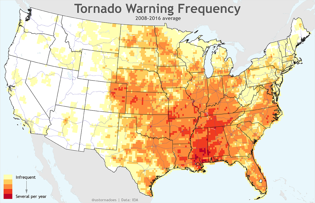A Look At All The Tornado Warnings Since 2008 maps U S Tornadoes