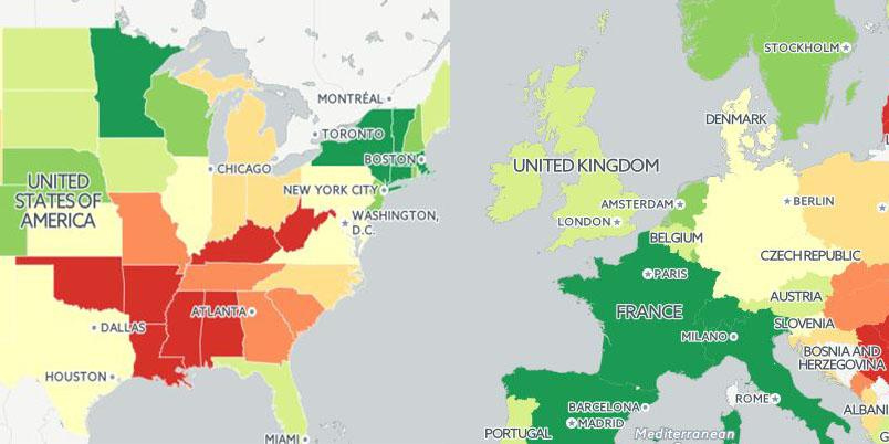 A Map Of Life Expectancy In The US And Europe Indy100