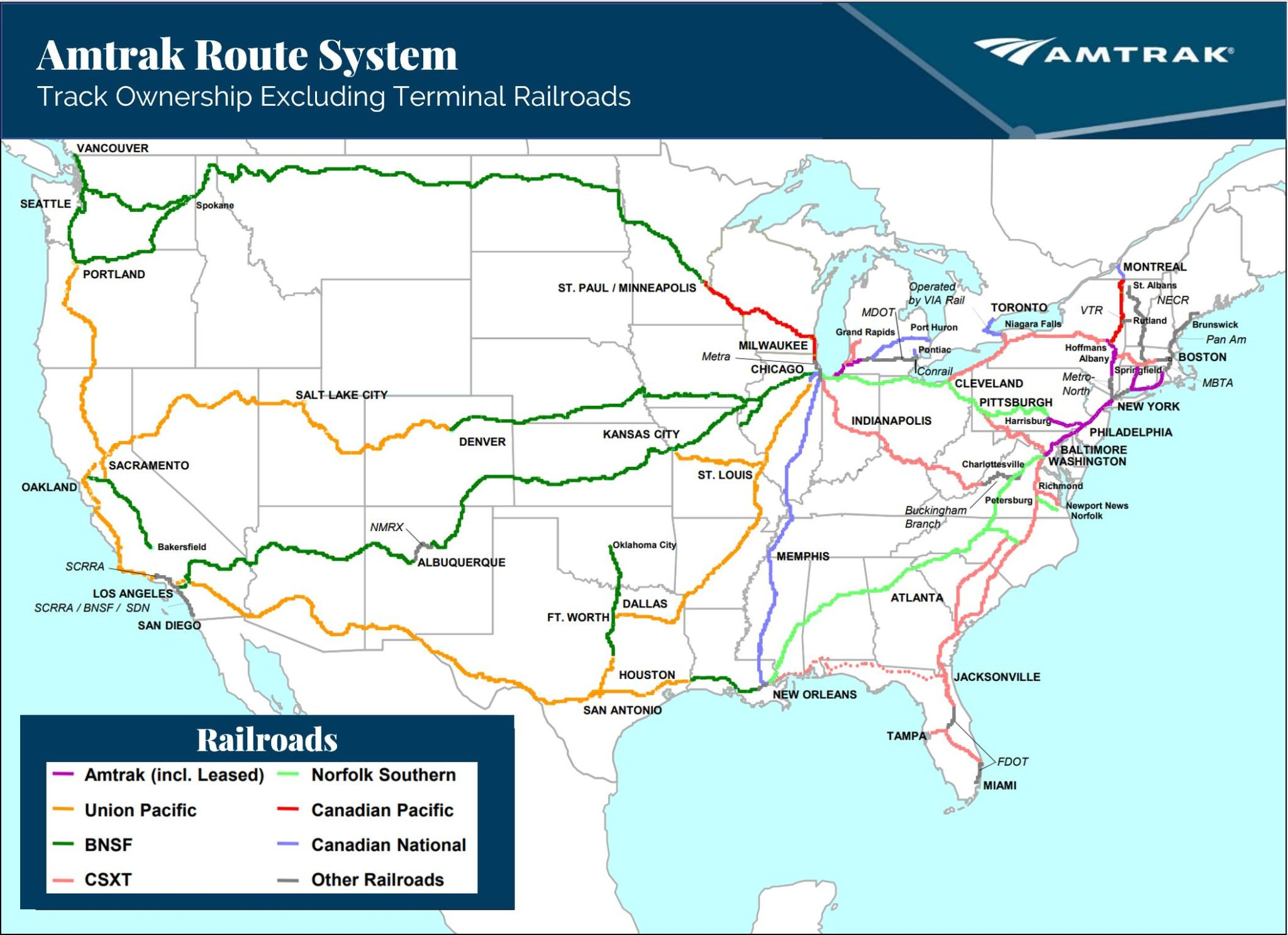 Amtrak Route System Map Association Of American Railroads