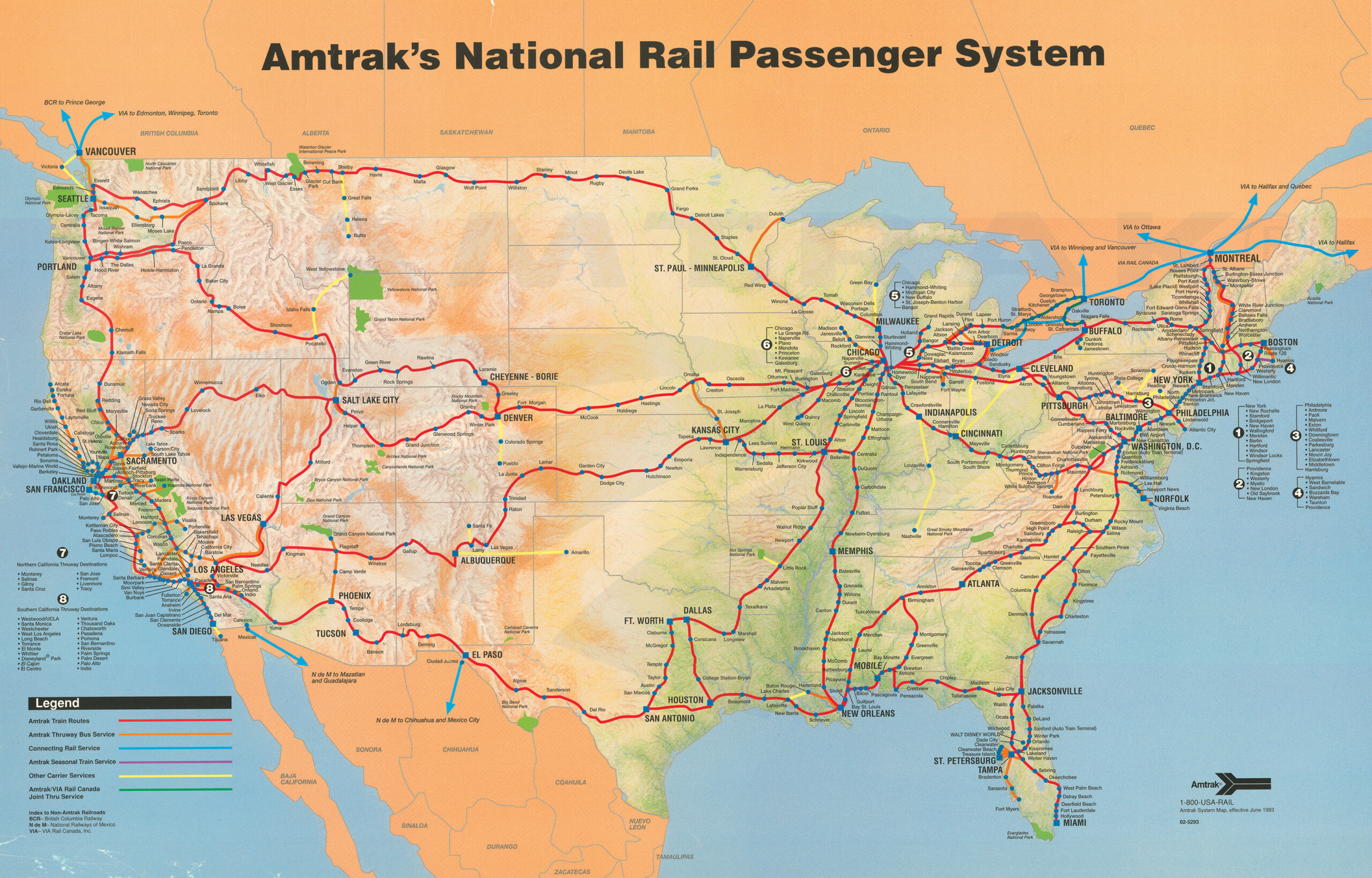 Amtrak System Map 1993 Amtrak History Of America s Railroad