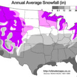 Average Annual Snowfall Map For The United States Of America Inches