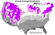 Average Annual Snowfall Map For The United States Of America Inches