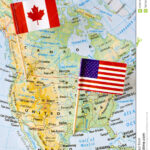 Canada And USA Flag Pin On Map Stock Photo Image 58660407