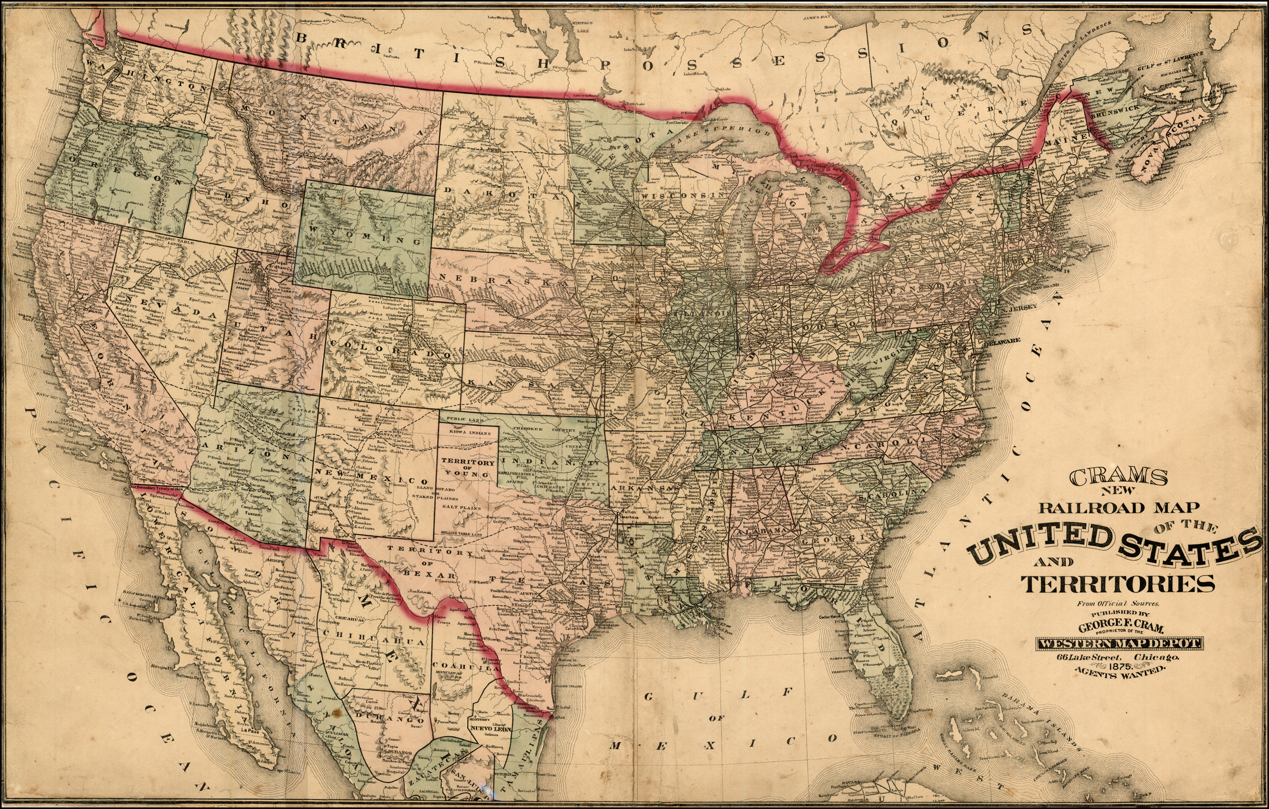 Cram s New Railroad Map Of The United States And Territories From 