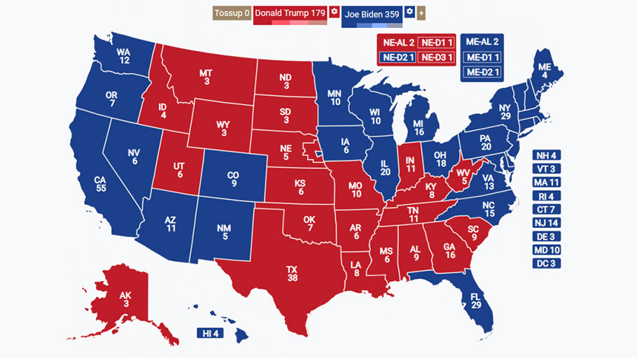 Electoral votes election 2020 map us 910x512 Institute Of The Black 