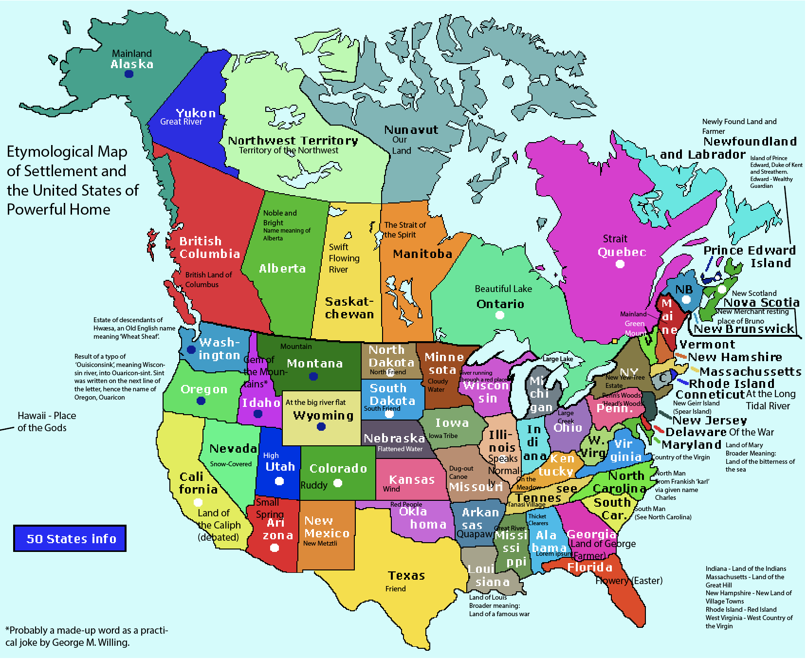 Etymological Map Of North America US Canada North America Map 