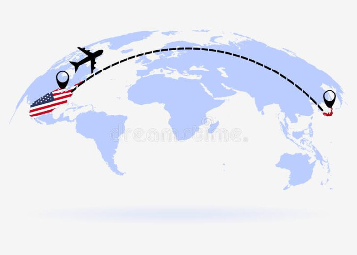 Japan To USA Flight Route Map