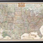 FRAMED National Geographic United States Executive Push Pin Map 24x36