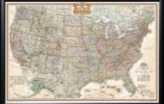 FRAMED National Geographic United States Executive Push Pin Map 24x36