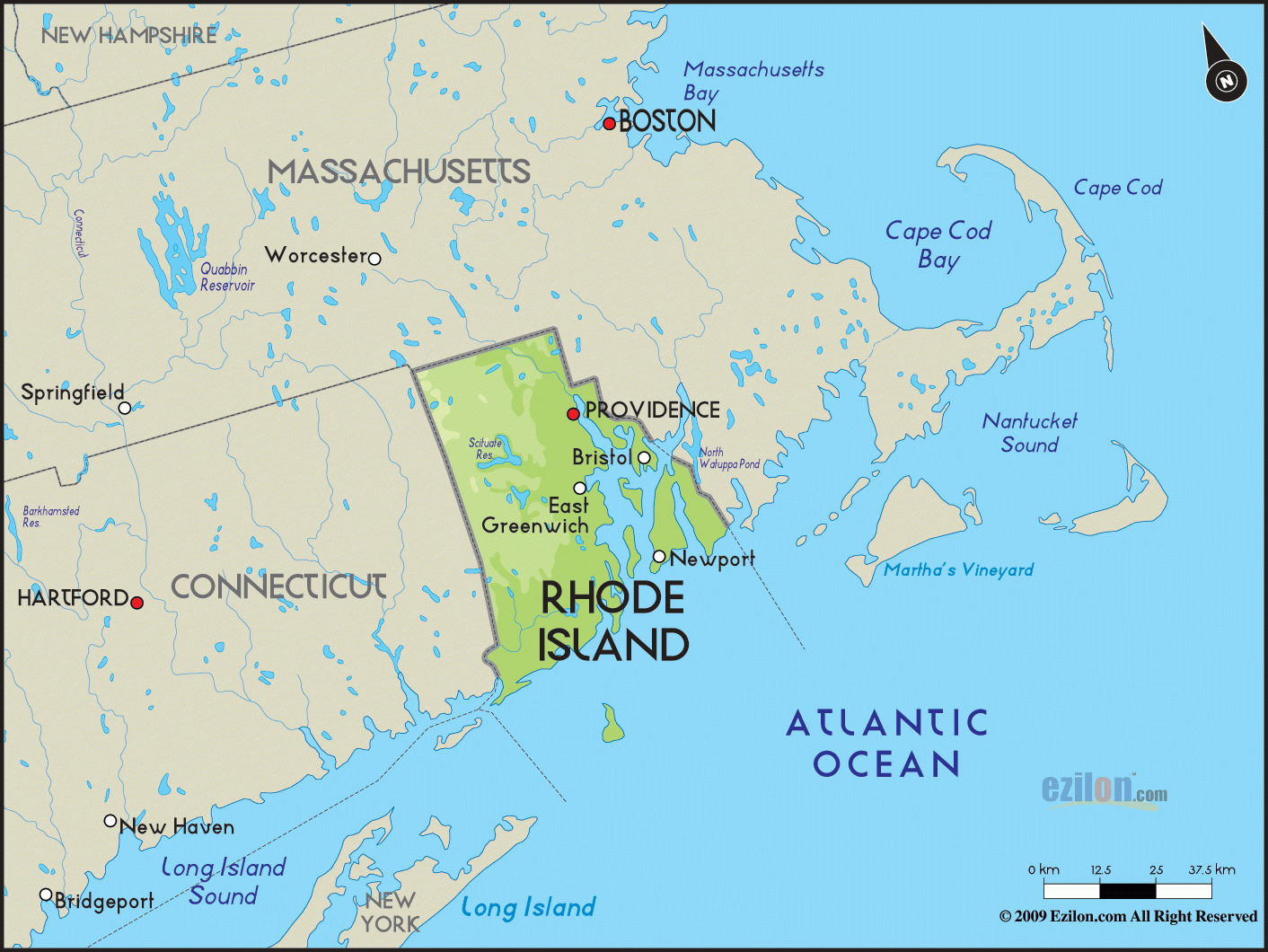 Geographical Map Of Rhode Island And Rhode Island Geographical Maps