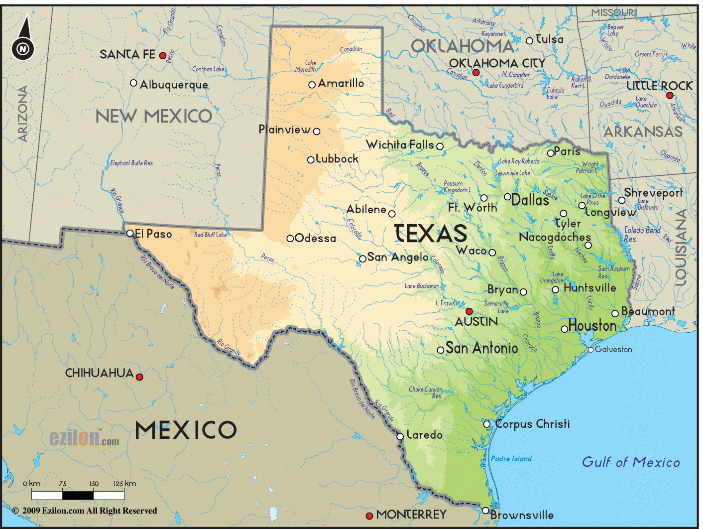 Geographical Map Of Texas And Texas Geographical Maps