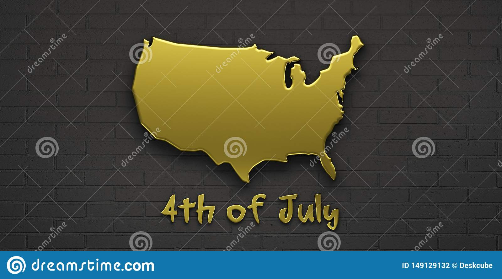 Gold Map United States 3D Render Illustration Stock Illustration 
