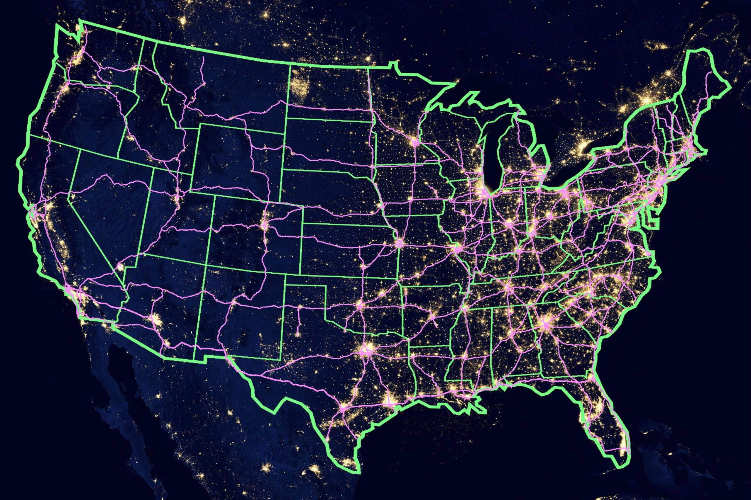 Here s A US Map Showing The Constellation Of City Lights And Highways 