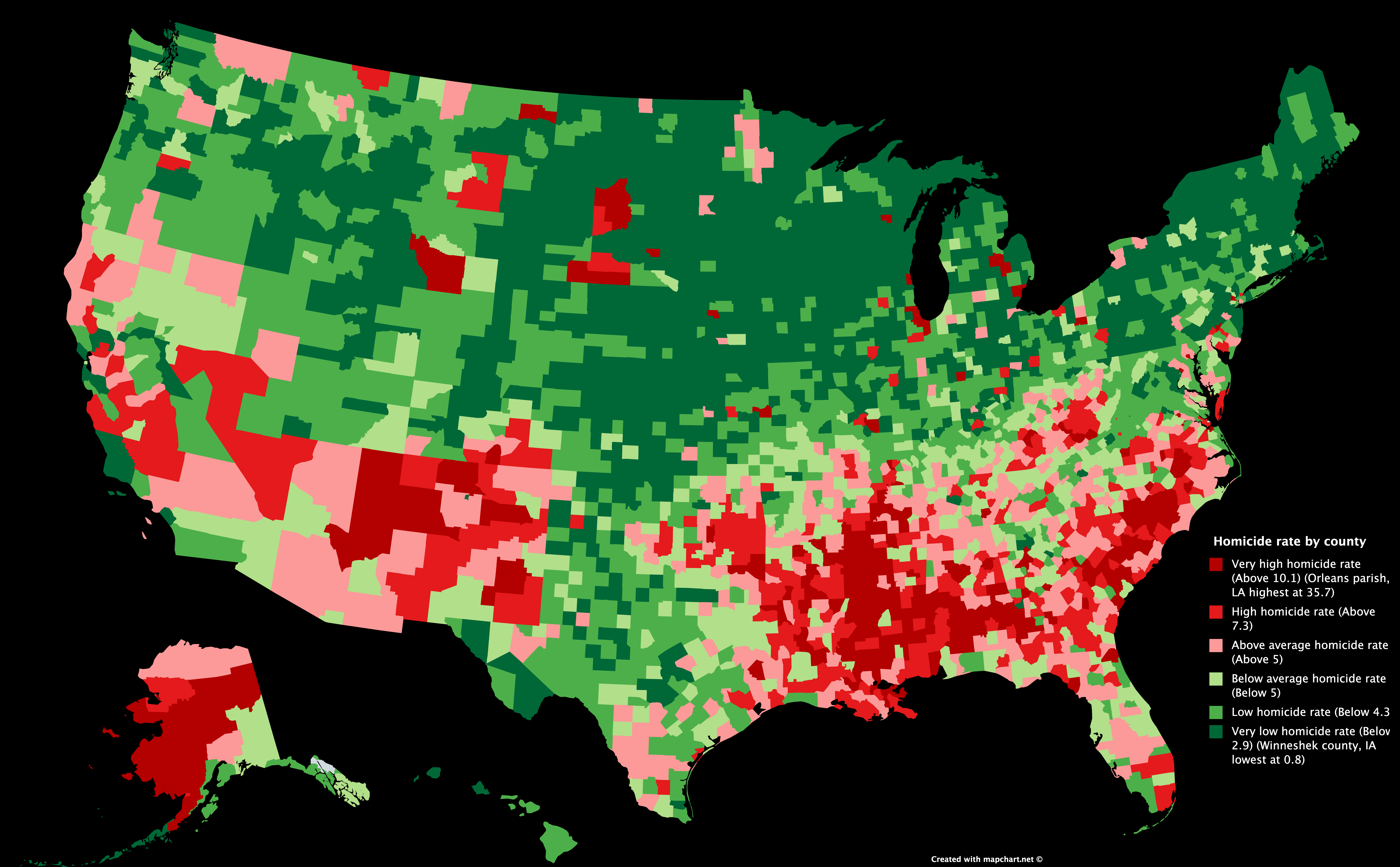 Homicide Rate By County MapPorn