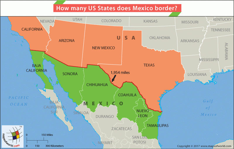 How Many US States Does Mexico Border Answers Usa Map Map Mexico Map