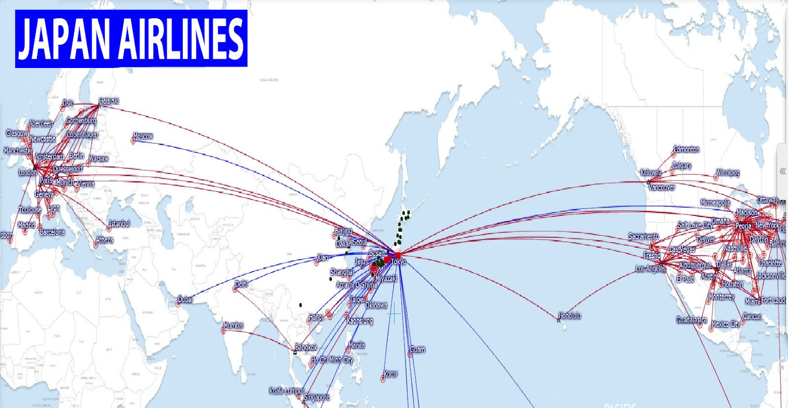 International Flights Japan Airlines Route Map