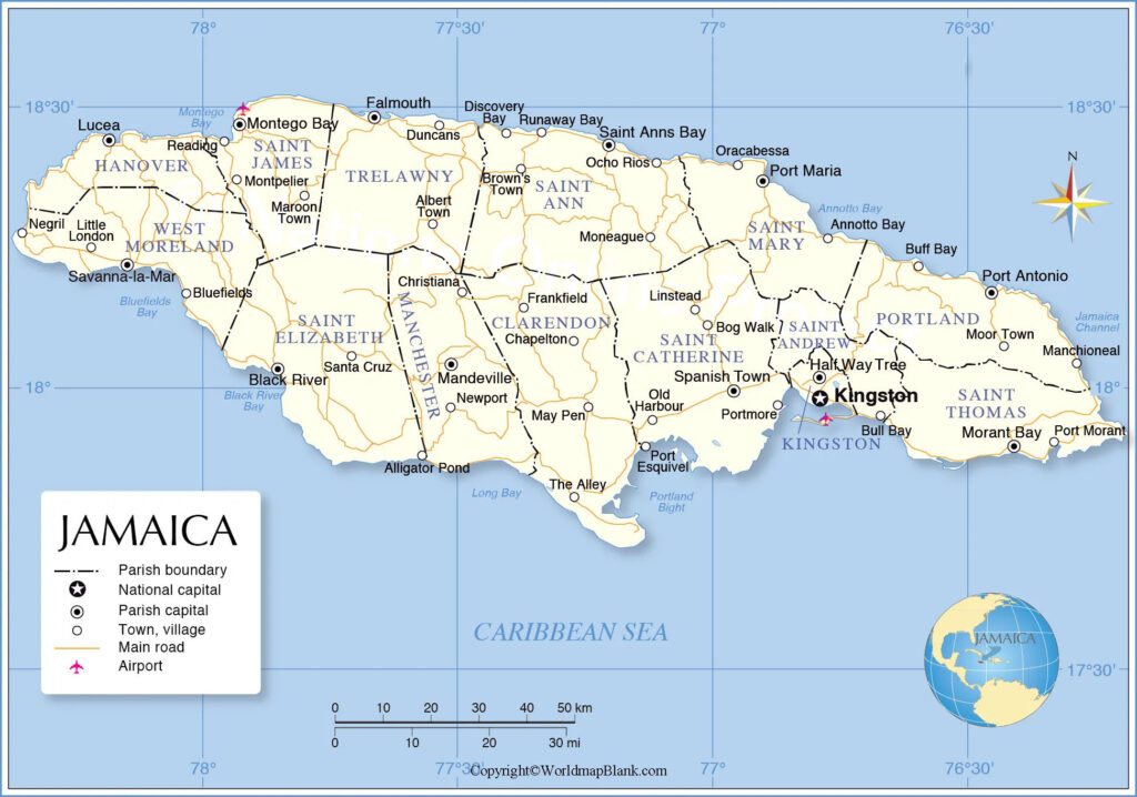 Map Of Jamaica And USA | Printable Map Of USA