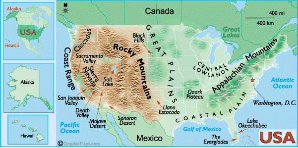 Landforms Of The United States Of America And USA Landforms Map