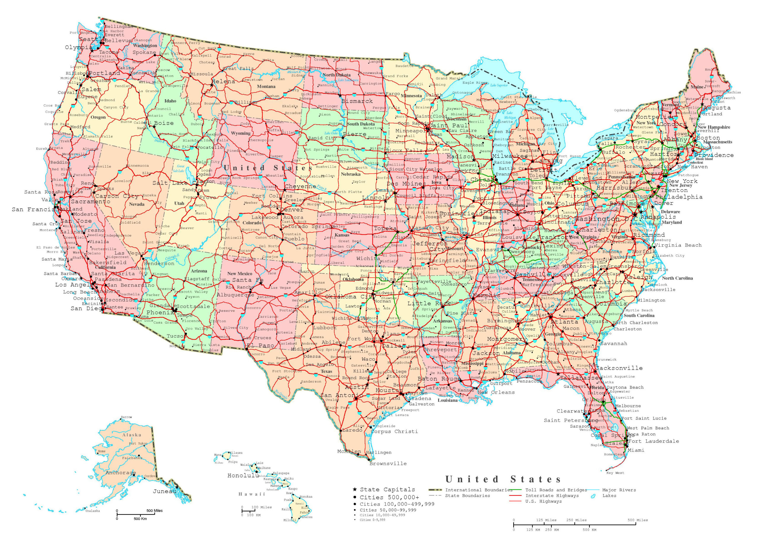 Large Detailed Administrative Map Of The USA With Highways And Major 