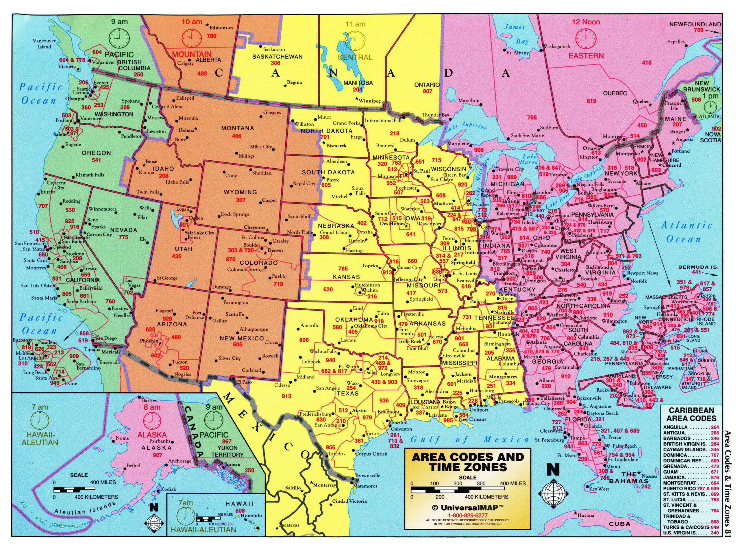 Large Detailed Map Of Area Codes And Time Zones Of The USA USA Maps 