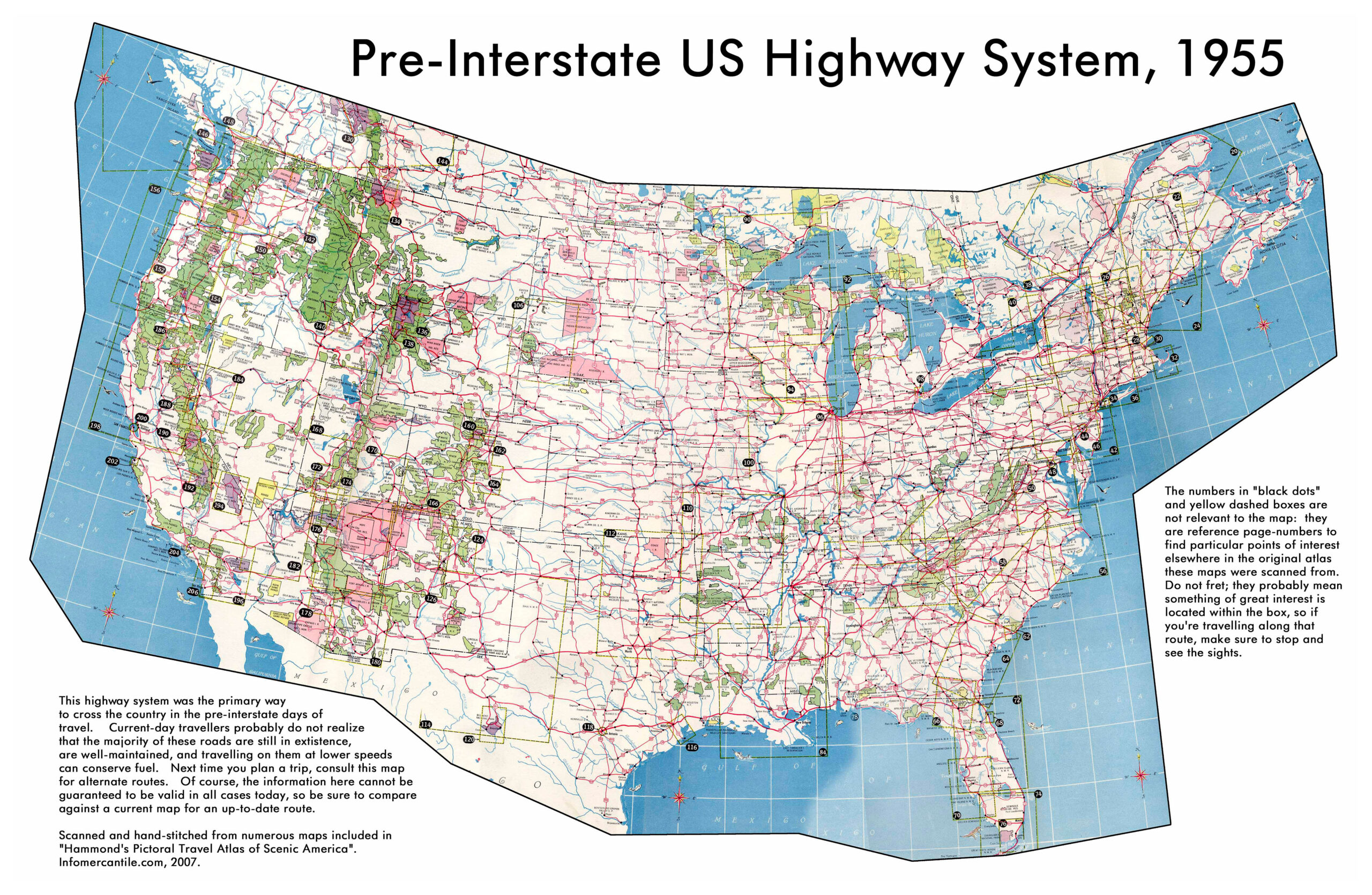 Large Detailed Map Of USA Highway System 1955 USA United States Of 