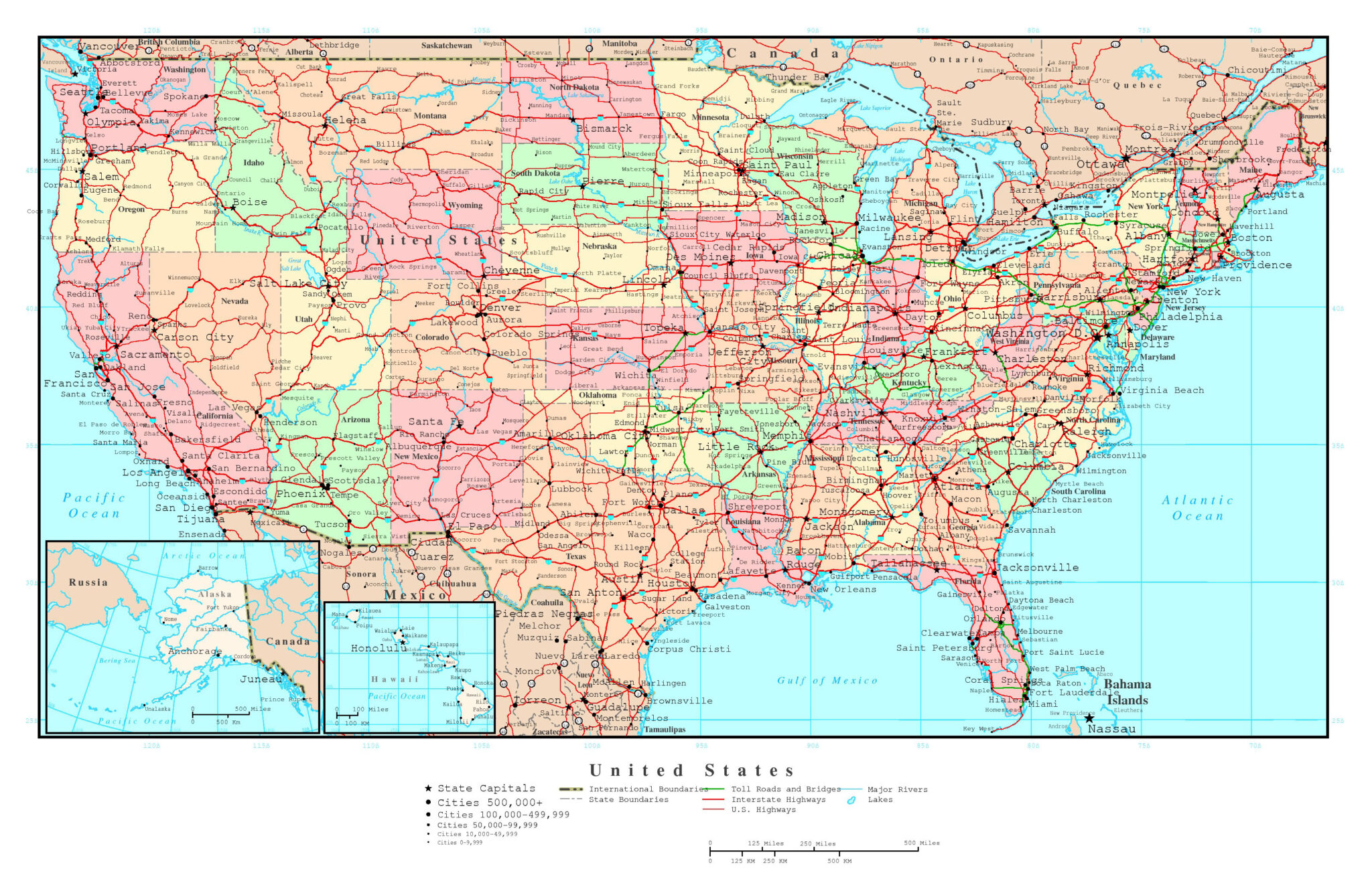 Large Political And Administrative Map Of The USA With Roads And All ...