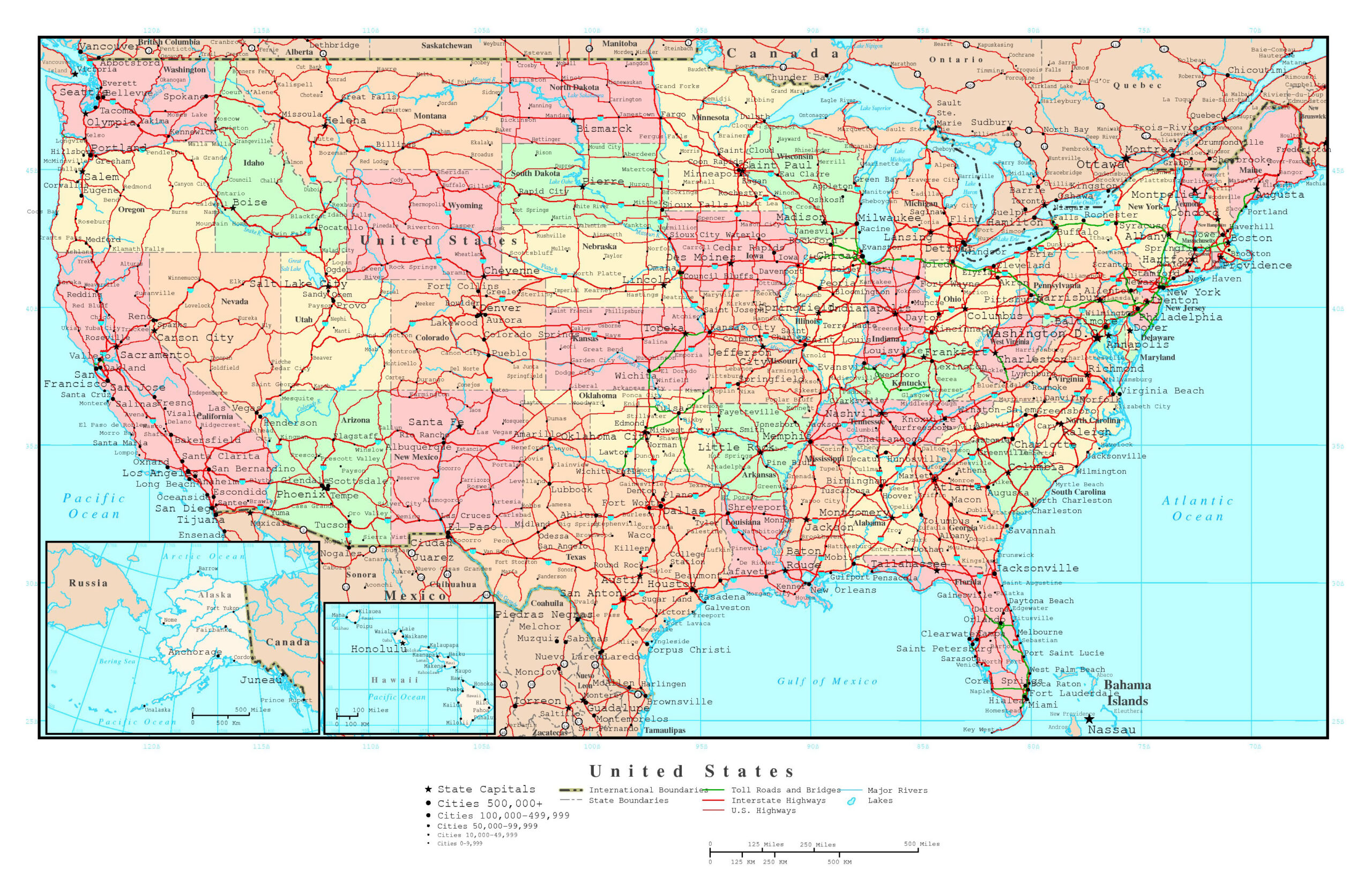 Large Political And Administrative Map Of The USA With Roads And All 
