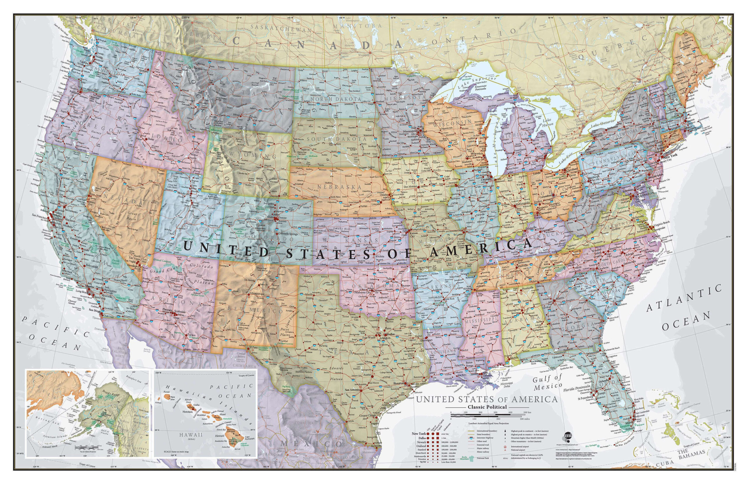 Large USA Classic Wall Map Laminated 