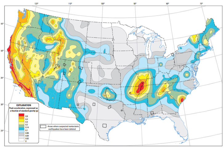 Map Of Earthquake Probabilities Across The United States American   Map Of Earthquake Probabilities Across The United States American 728x481 