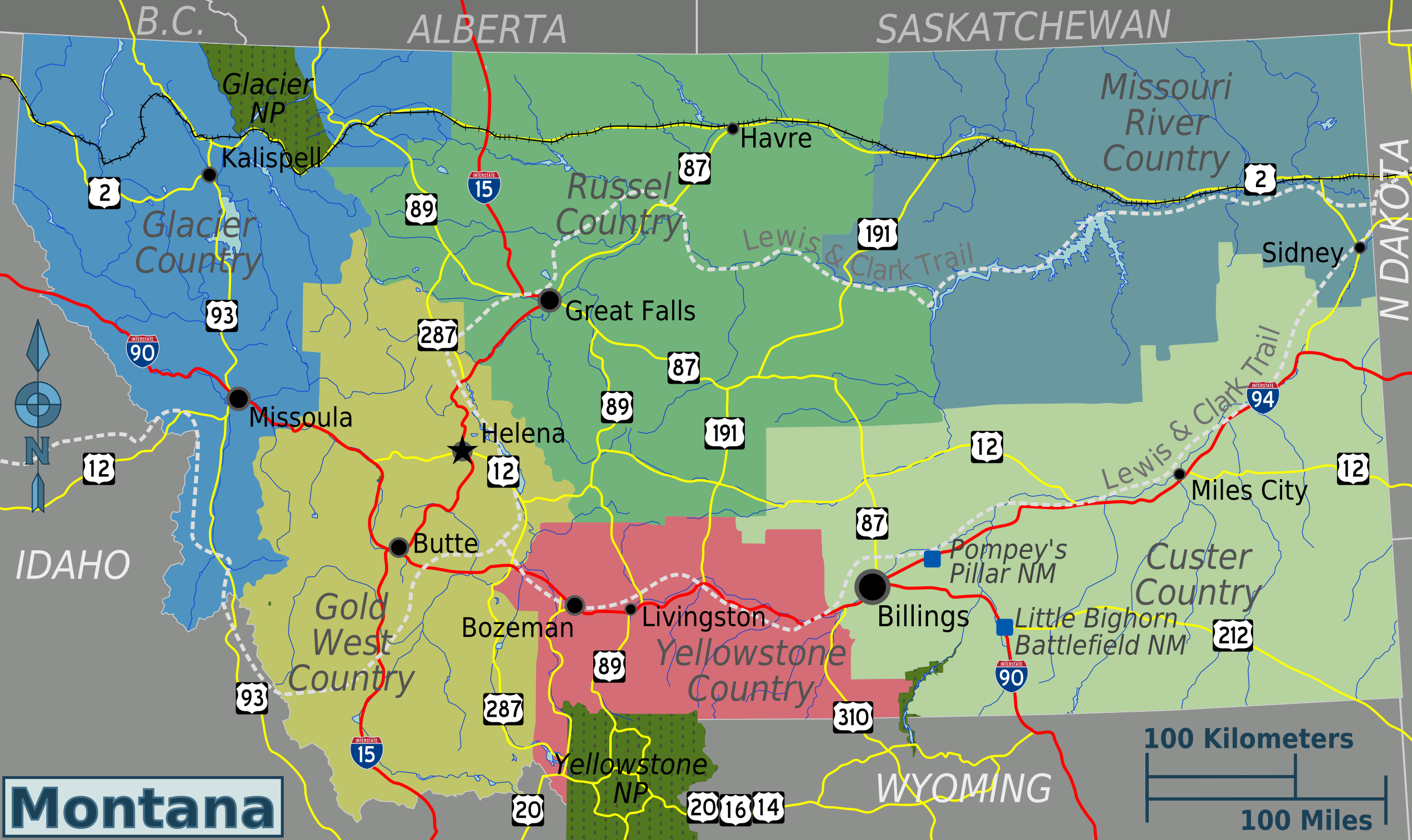Map Of Montana Overview Map Regions Worldofmaps Online Maps 